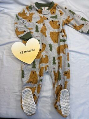 Carter's - Grey and Green Fleede Bear Print Pajamas Footie